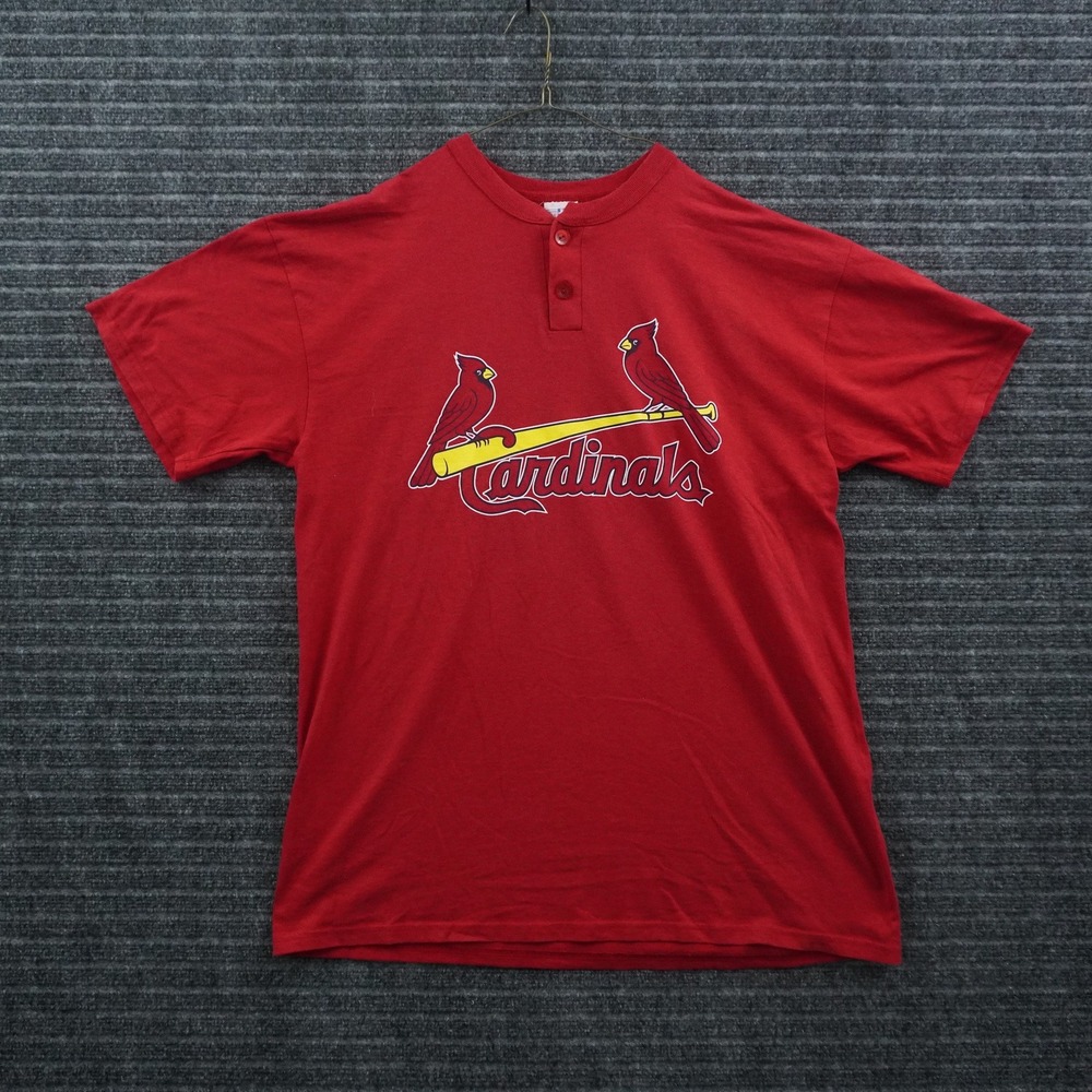 Vintage Majestic St Louis Cardinals Henley XL Red Graphic 13 Baseball Shirt